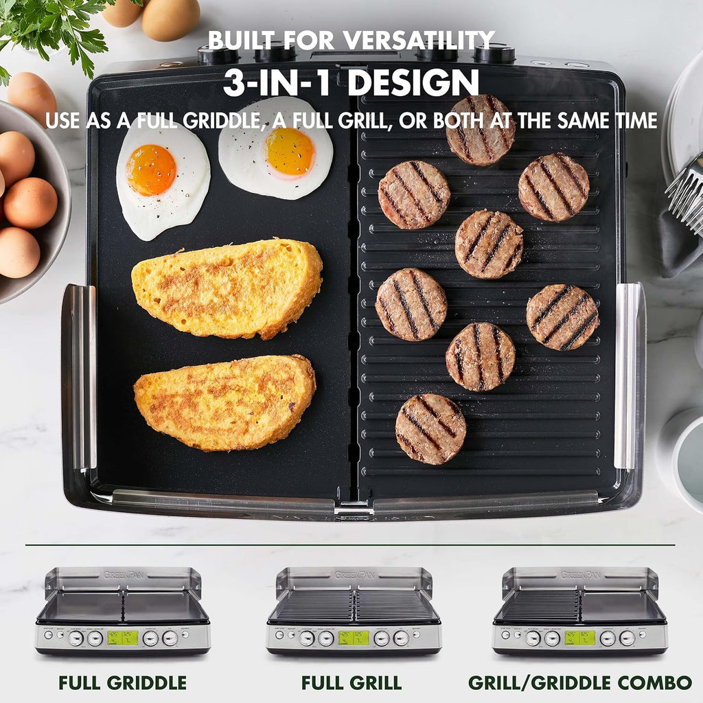 Elite XL Smoke-less Grill and Griddle, Healthy Ceramic Nonstick Interchangeable/Removeable Cast Aluminum Plates, Indoor BBQ Sear Sizzle, LCD Display, Splash Guard, Drip Tray, PFAS-Free, Black