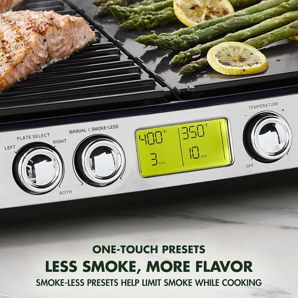 Elite XL Smoke-less Grill and Griddle, Healthy Ceramic Nonstick Interchangeable/Removeable Cast Aluminum Plates, Indoor BBQ Sear Sizzle, LCD Display, Splash Guard, Drip Tray, PFAS-Free, Black